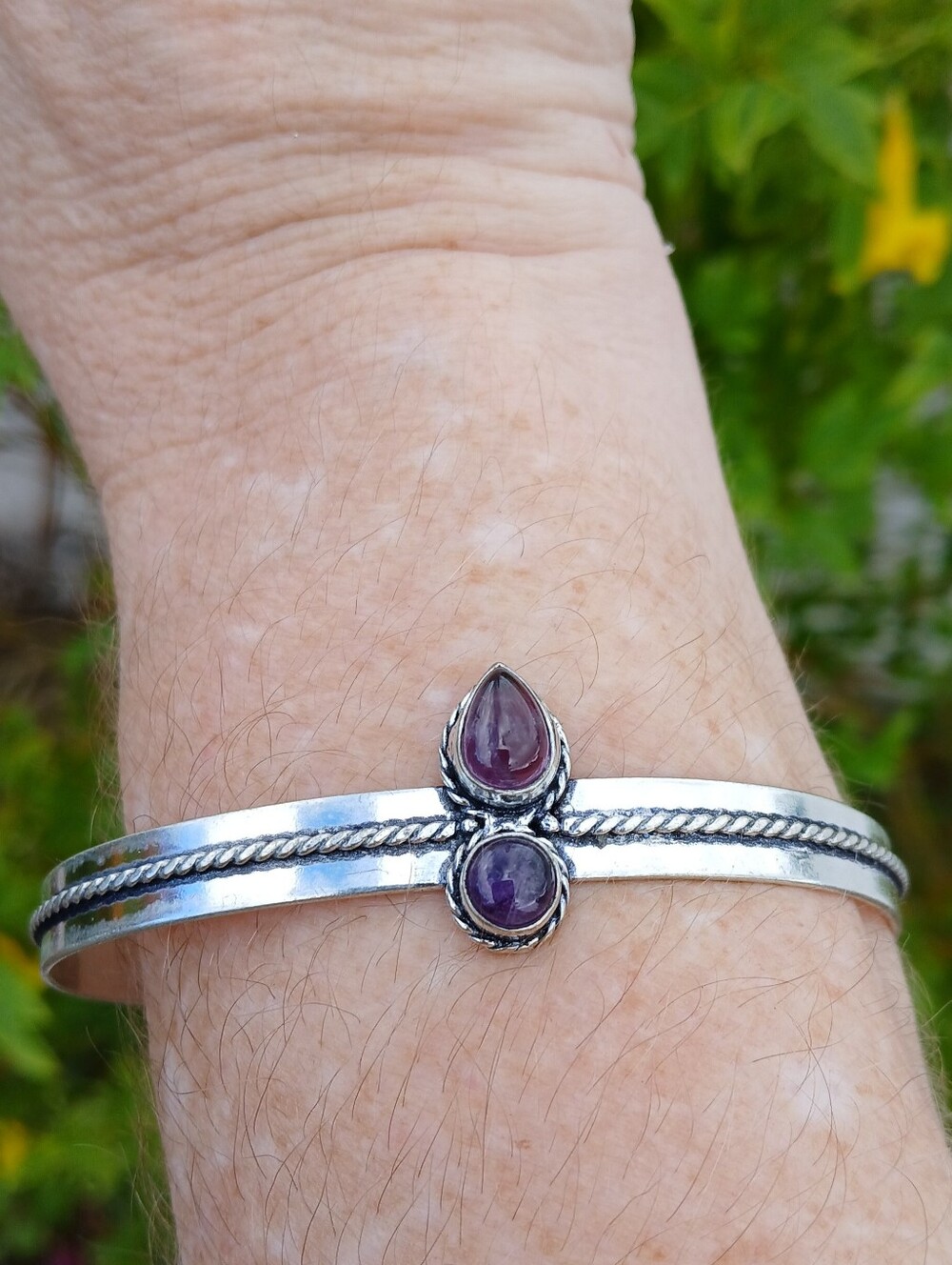 New Amethyst 925 Silver Cuff Bracelet.
